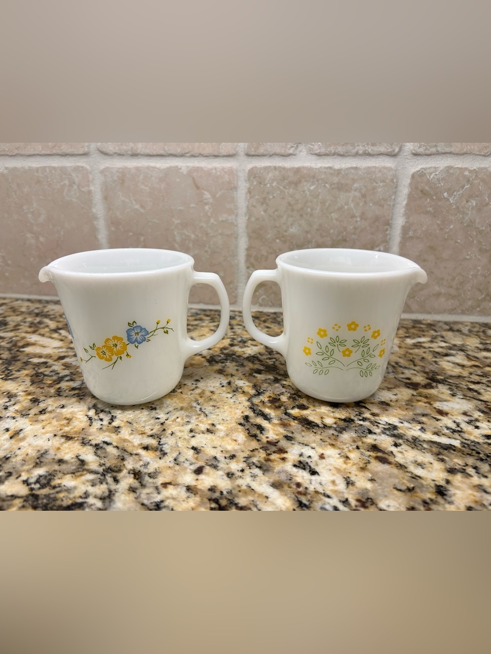 Vintage Pyrex Milk Glass Creamers - Spring Blossom and Butterfly Gold Patterns